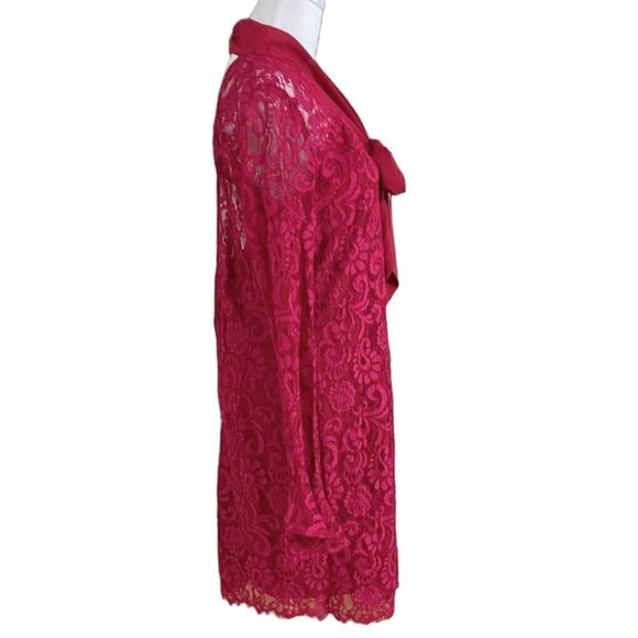 NWT ADELYN RAE RASPBERRY RED TIE NECK LACE LONG SLEEVE COCKTAIL DRESS - S - Picture 2 of 11